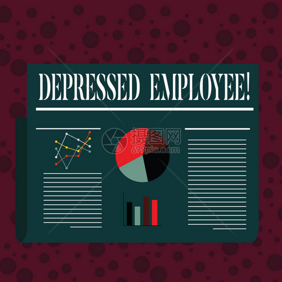 文字书写文本沮丧的员工商业照片展示工人处于普遍不快乐或沮丧状态的文本行条形线和饼图的彩色图片