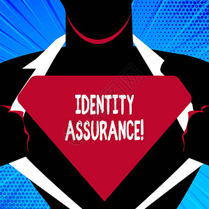 手写文字书写身份保证电子识别的概念照片置信度超人姿势的人打开他的衬衫以显示空图片
