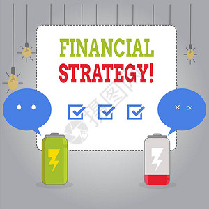 显示财务战略的书写笔记计划为其整体运营融资以实现目标的商业概念使用表情符号语音气泡对电池进行充图片