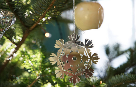 挂在树上的雪晶的设计装饰背景图片