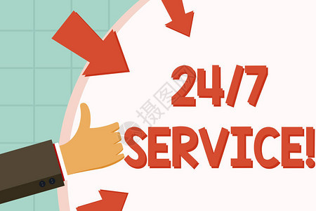 显示24或7服务的文本符号商务照片展示服务图片