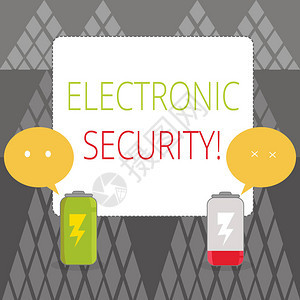显示电子安全的文本符号展示执行安全操作的电子设备的商业照片带有两个彩色表情符号语音气泡的充满电图片