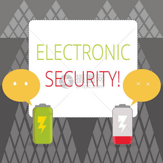 显示电子安全的文本符号展示执行安全操作的电子设备的商业照片带有两个彩色表情符号语音气泡的充满电图片
