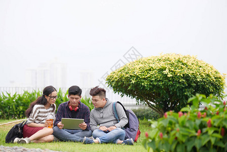 越南大学生坐在校园里图片