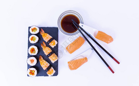 寿司卷Salmon寿司卷酱油白米图片