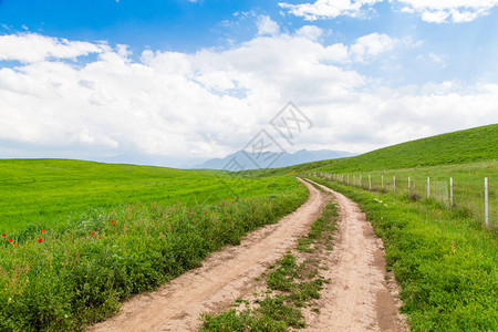 美丽的春天和夏天的风景在青山之间的山乡间小路青山绿水图片