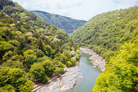 日本京都亚林山区Katsura河下方的ArashiyamaPark观图片
