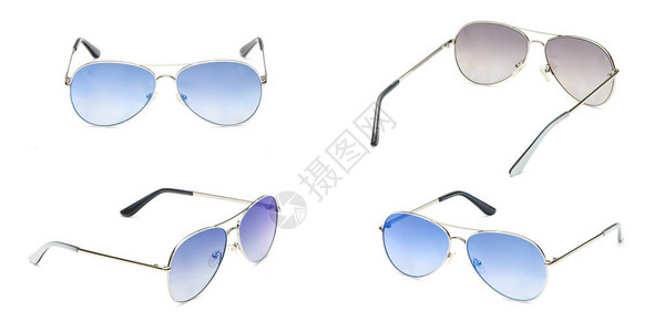 太阳镜框架飞行员与孤立的白色背景上的蓝色镜面片时尚的夏季眼镜系列设图片