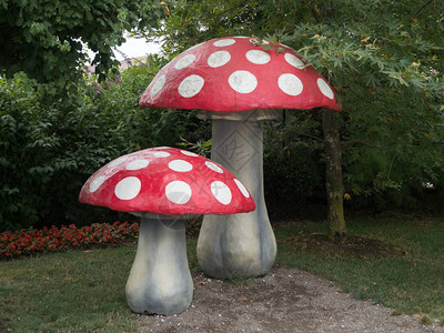 索契公园的两个大鹅膏菌小雕像图片