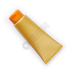 白色背景上隔离的金色和橙色防晒管太阳能霜图片