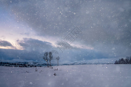 与挪威北部特罗姆索地区一起在山地冬图片