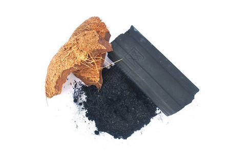 加工椰子壳木棒从椰子壳的碳酸盐背景图片
