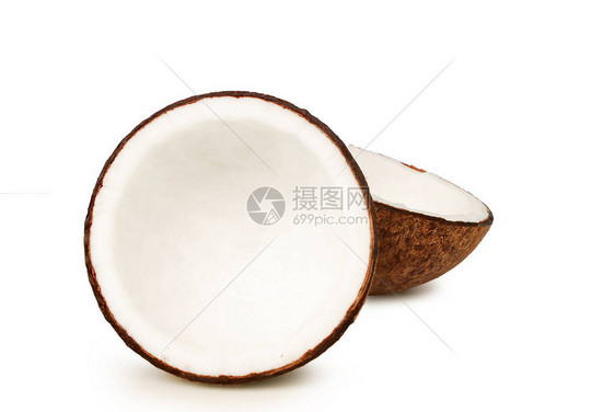 白色背景上的干椰子带有剪切路径图片