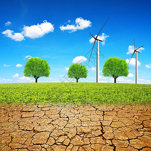 草地和旱地上的风力涡轮机图片