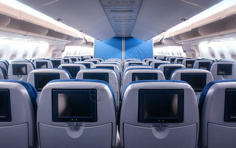 机舱内空荡的飞机座位背景图片
