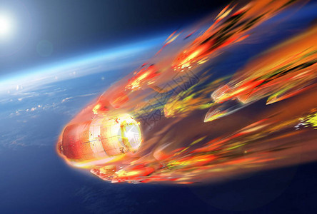 空间卫星从轨道坠落到地球的坠落坠毁该图像的一些部分是美国航天局为