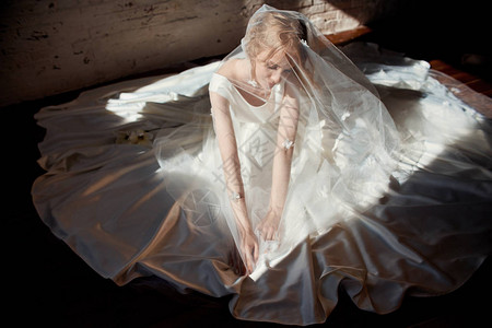 女孩身上的奢华白色婚纱新的婚纱系列早晨新娘图片
