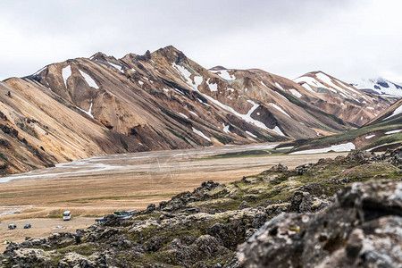 Landmannalaugar超现实自然景观的景观在冰岛高原图片