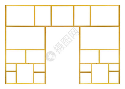 白色背景上孤立的绘画或照片的金框Polyptych带有剪切路图片