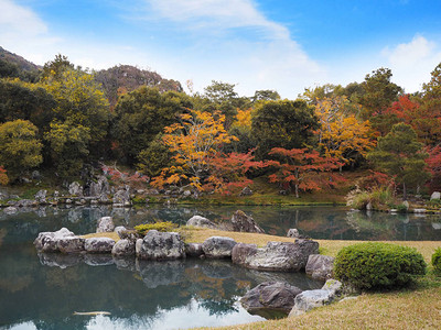 日本京都Tenryuji寺庙花园图片