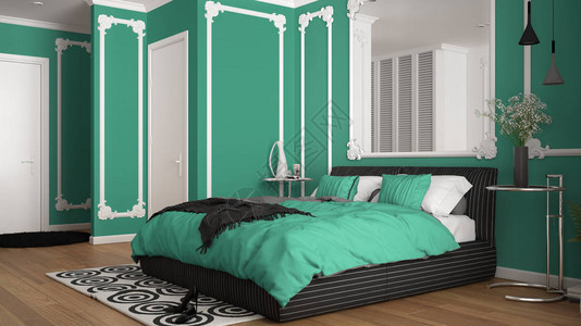 古典房间的现代绿色卧室图片