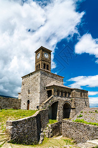 Gjirokaster城堡时钟塔图片