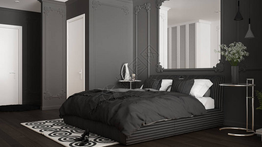 现代灰色卧室位于经典客房内图片