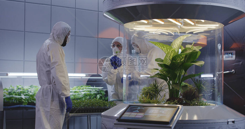 与火星基地实验室中的植物孵化器的中度图片