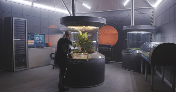 与火星基地实验室中的植物孵化器合作的全场图片