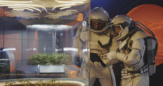 两名宇航员在火星基地检查植物孵图片
