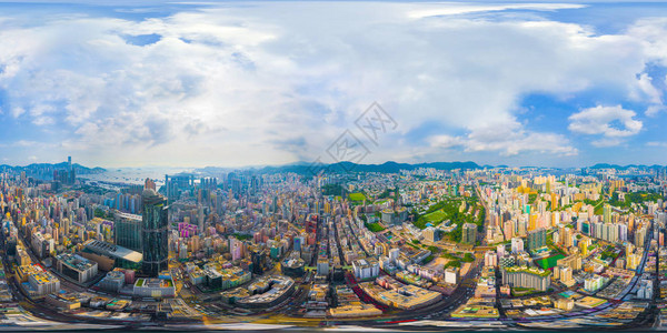 香港市中心鸟瞰图360度全景180度角无缝全景智慧城市的金融区和商业中心摩天大楼和图片