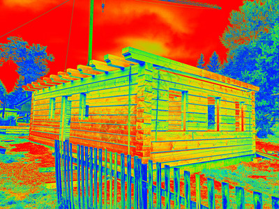 木墙中光束的热泄漏红外检测热成像扫描中木图片