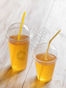 用吸管装在透明塑料杯中的冰茶康普茶是一种由茶与细菌共生培养发图片