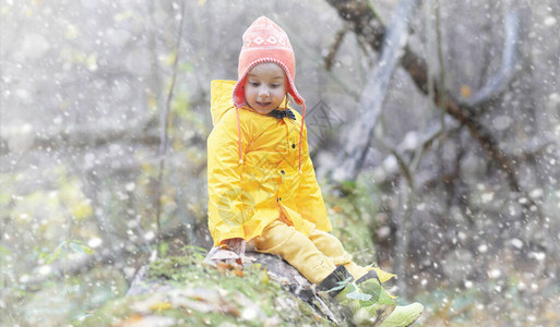 蹒跚学步的孩子们在秋天的公园里散步秋林初霜雪孩子们在公园背景图片