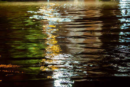 水与街道灯光的反射图片