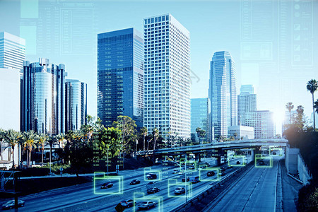具有数字全息图的现代洛杉矶背景未来和创新概图片
