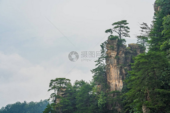 在湖南省伍林源Wwlingyuan著名的旅游景点张家吉公园天津山石柱图片