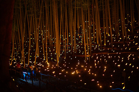 日式竹林点灯市民的小桌子城堡林背景