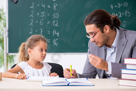 老师和年轻女孩在课背景图片