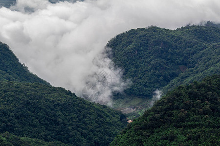 泰国北部有雾的复杂山坡风景图片