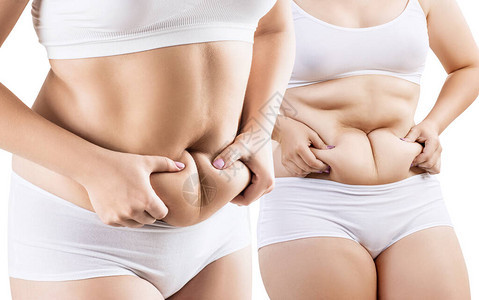 年轻女人长着肥肚子肥胖的概念背景图片