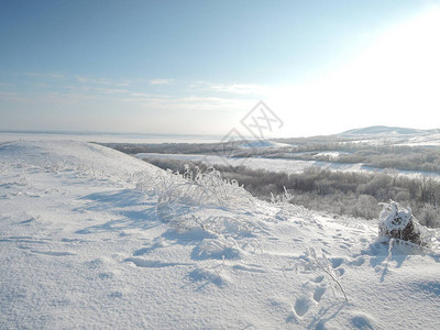 美丽的冬天风景山谷里有雪覆盖的森林图片