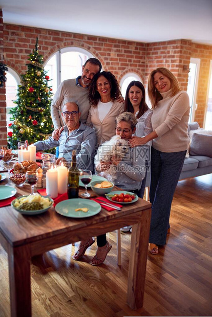 家人和朋友在家中用传统食物和装饰庆祝圣诞节晚夜图片