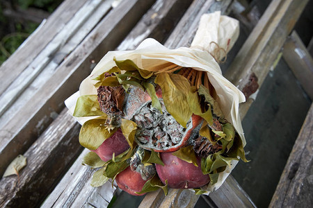 腐烂的果实和枯花堆在一栋破碎的图片