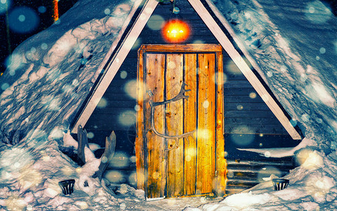 芬兰拉普兰罗瓦涅米的圣诞老人村冬天的圣诞办公室雪下的拉波尼亚前往北极假日公园的Joulupukki新年小图片