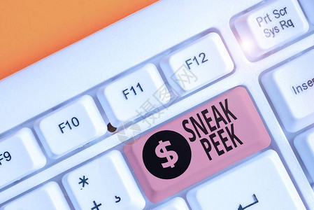 显示SneakPeek的文本符号商业图片展示了在正式展示前看到某图片