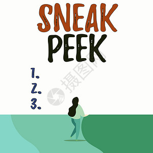 SneakPeek的概念意思是有机会在正式提交前看到一些东西BackViewFlight年轻长发女郎持空白声图片
