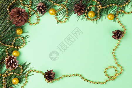 圣诞背景有绿色背景的壁画平坦躺下复图片