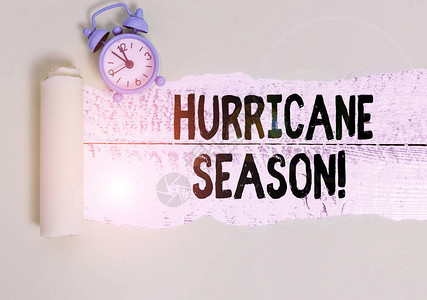 在大多数热带气旋风暴预期会在木制经典表格背景下形成闹钟和撕破纸板时图片