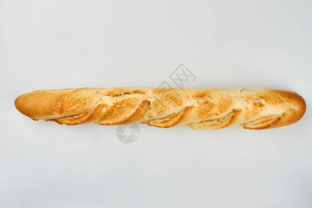 白色背景的长法式面包法国面包顶层视图片